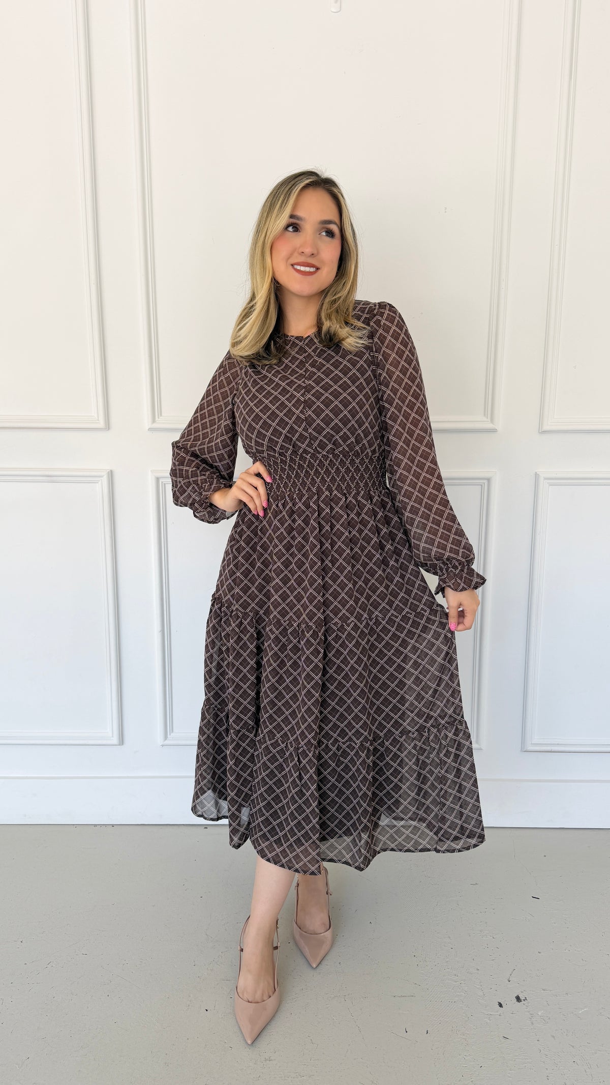 the brown cream belle dress