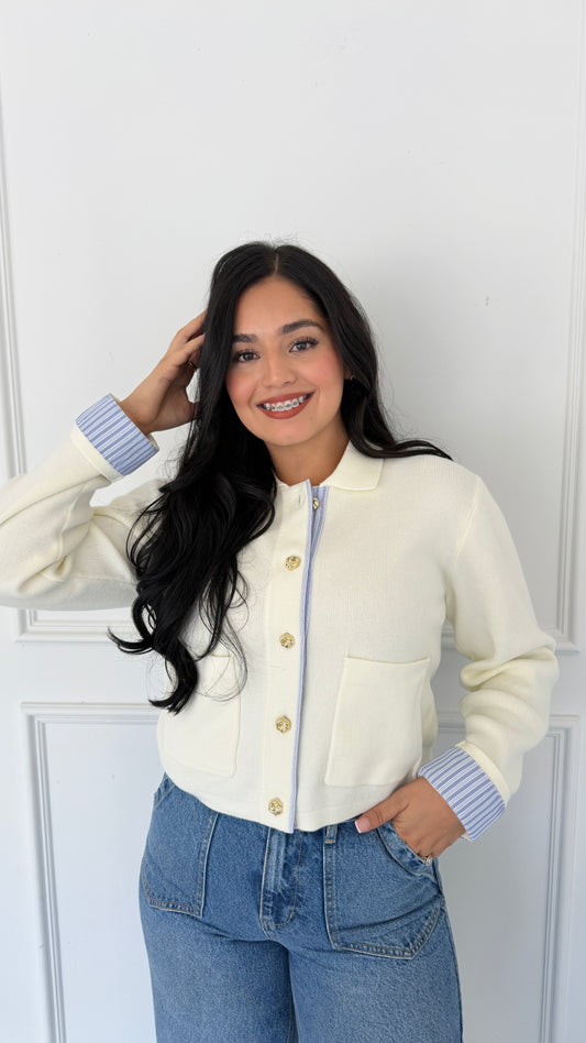 ELARA BLUE CREAM CARDIGAN