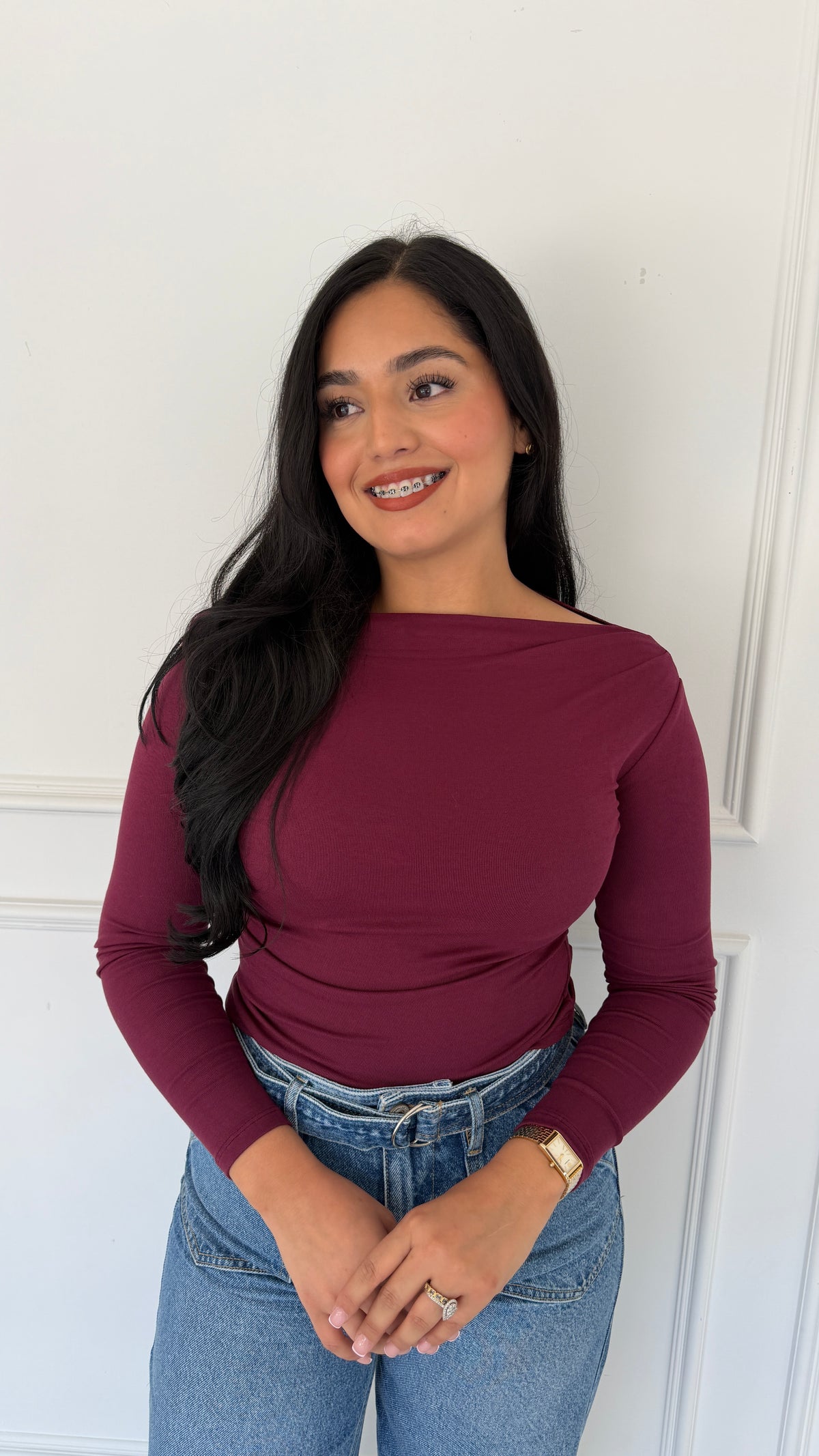 Adeline burgandy top