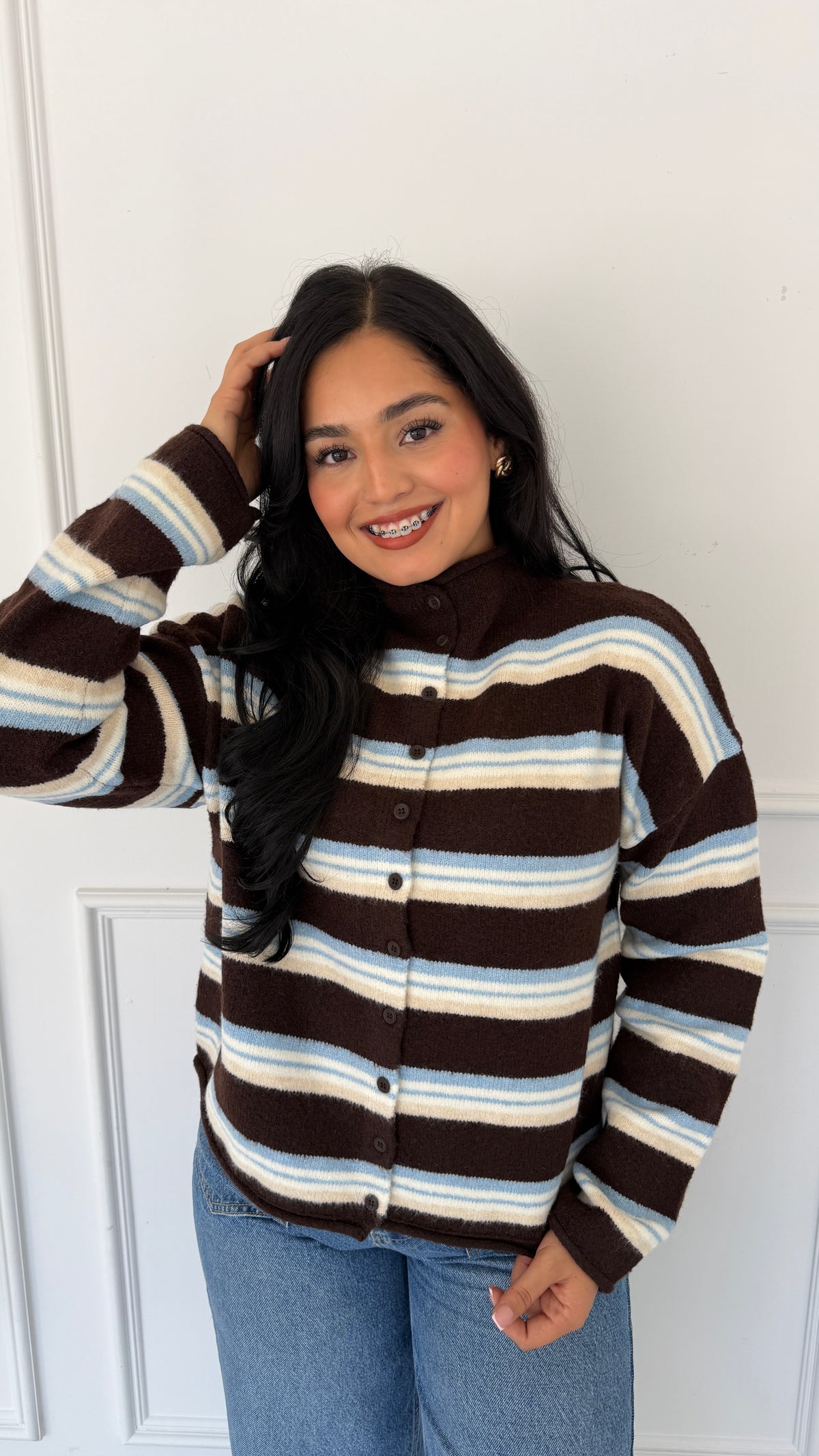 EVANGELINE MULTI-BROWN CARDIGAN
