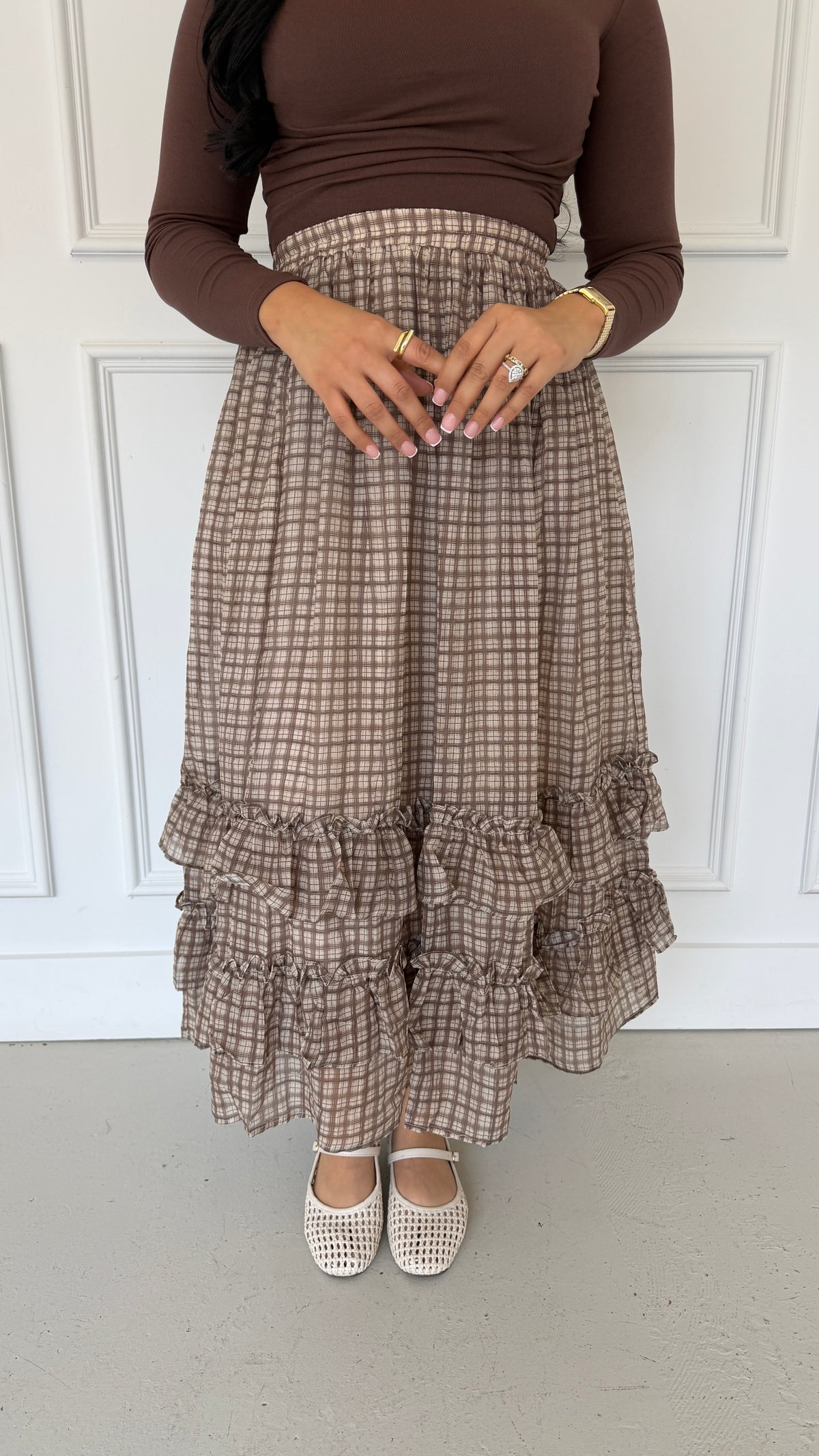 Vienna ruffle brown skirt