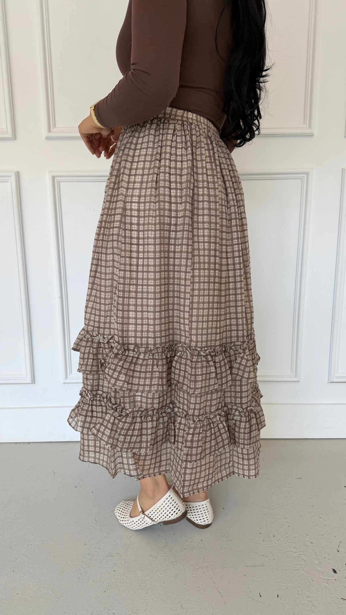 Vienna ruffle brown skirt