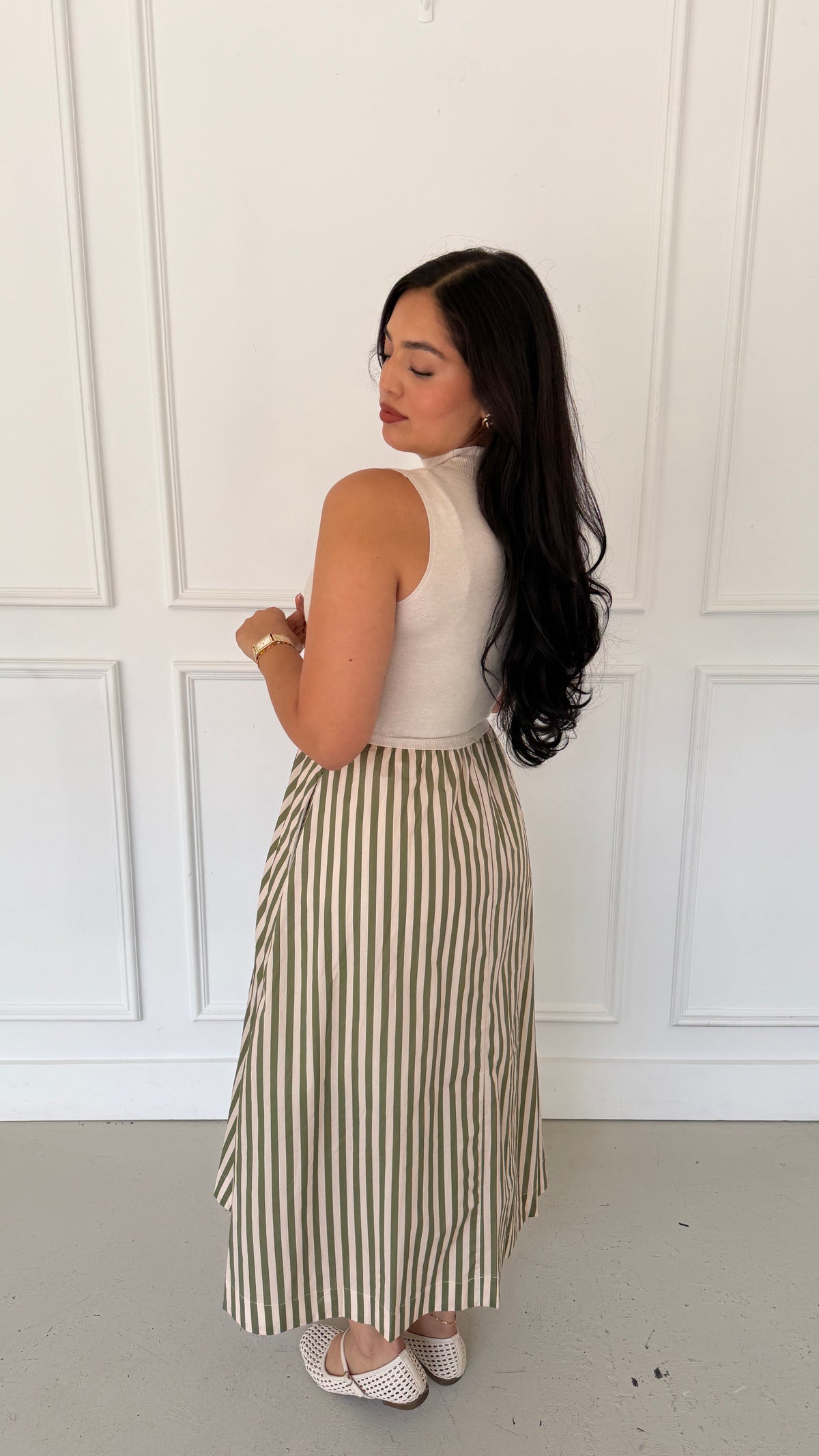 SADIE GREEN STRIPE DRESS