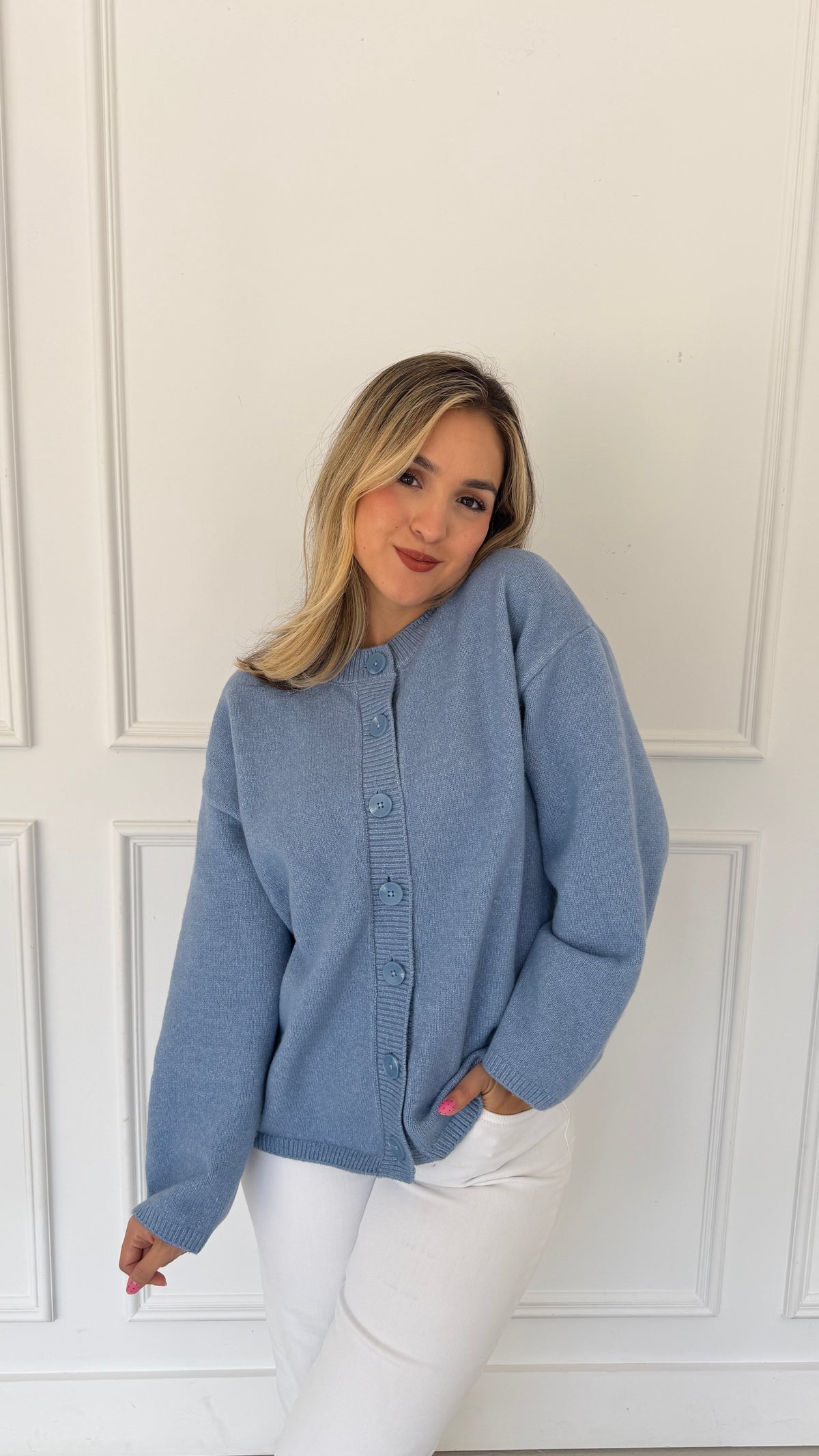 CATHERINE DUSTY BLUE CARDIGAN