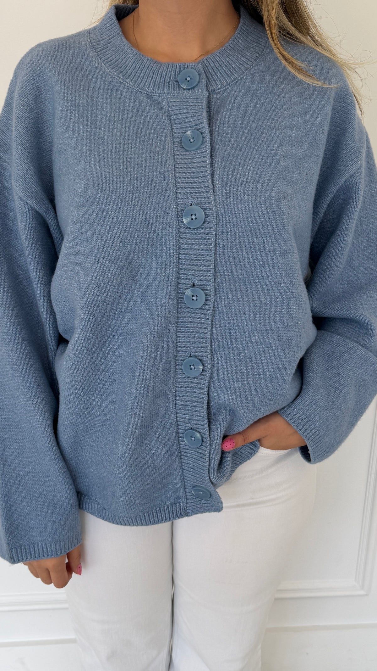 CATHERINE DUSTY BLUE CARDIGAN