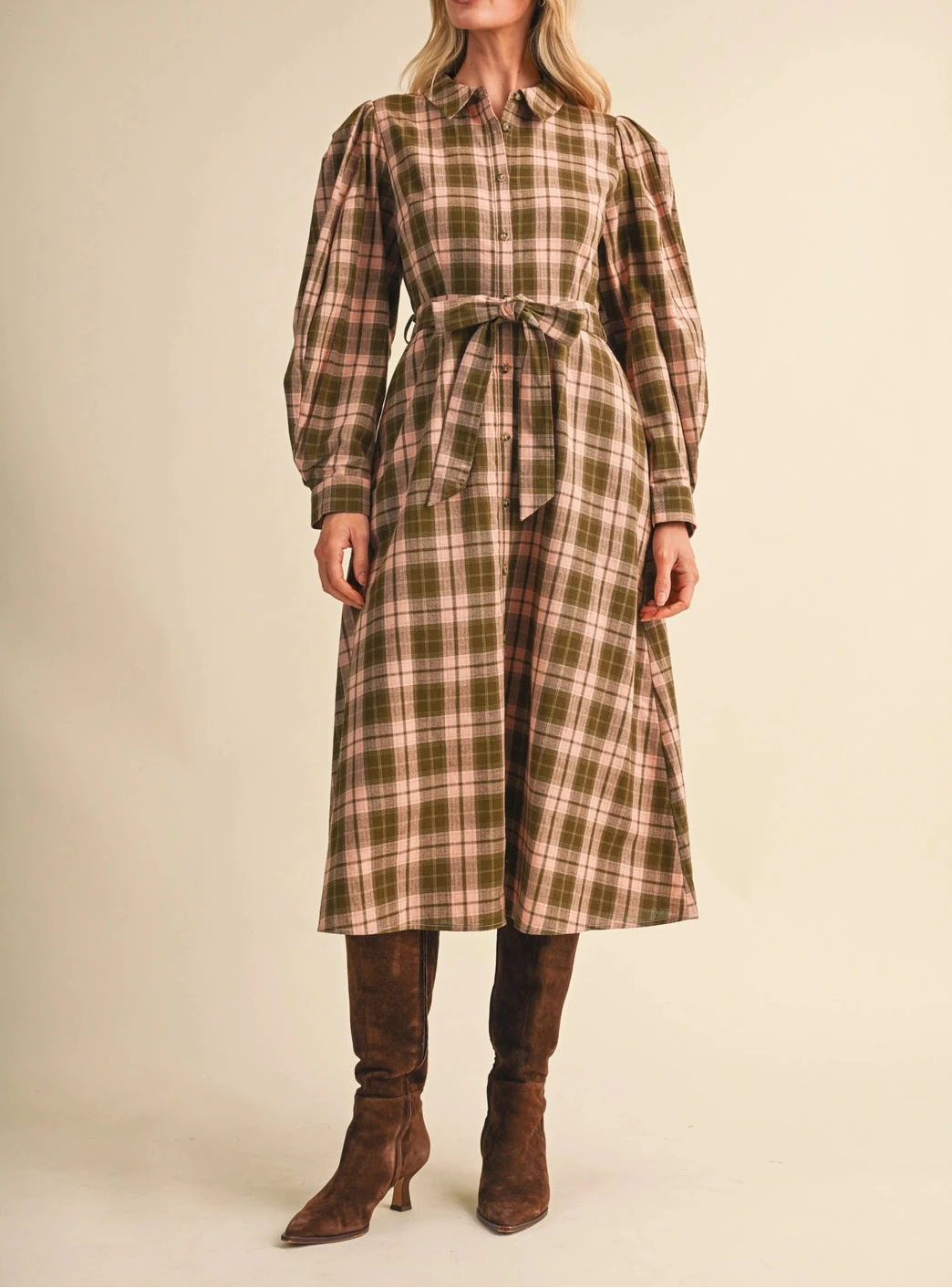 EMBERLY PLAID MIDI DRESS
