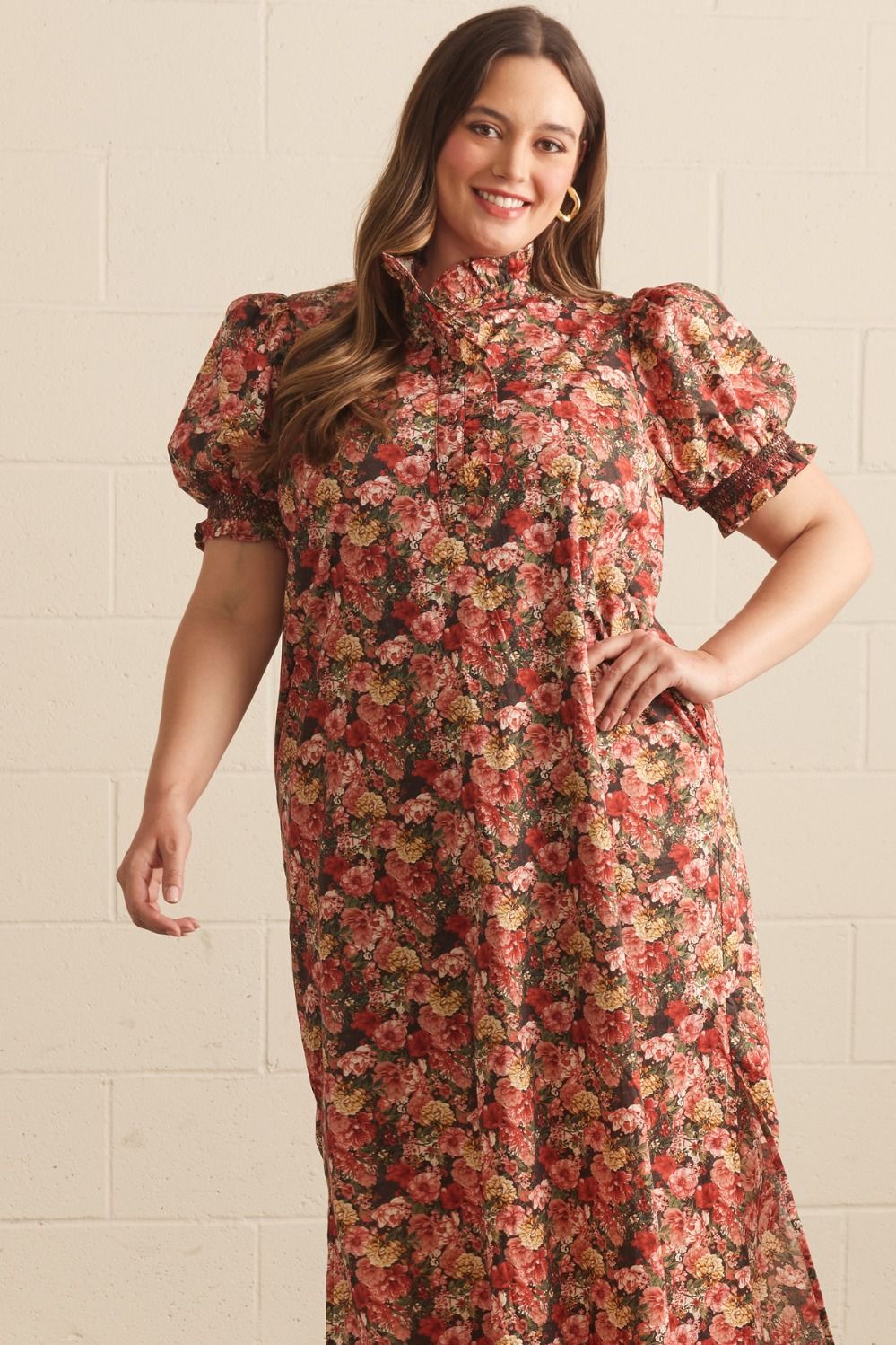 Elora red floral midi dress