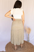 Load image into Gallery viewer, Olive Tiered Satin Midi Skirt
